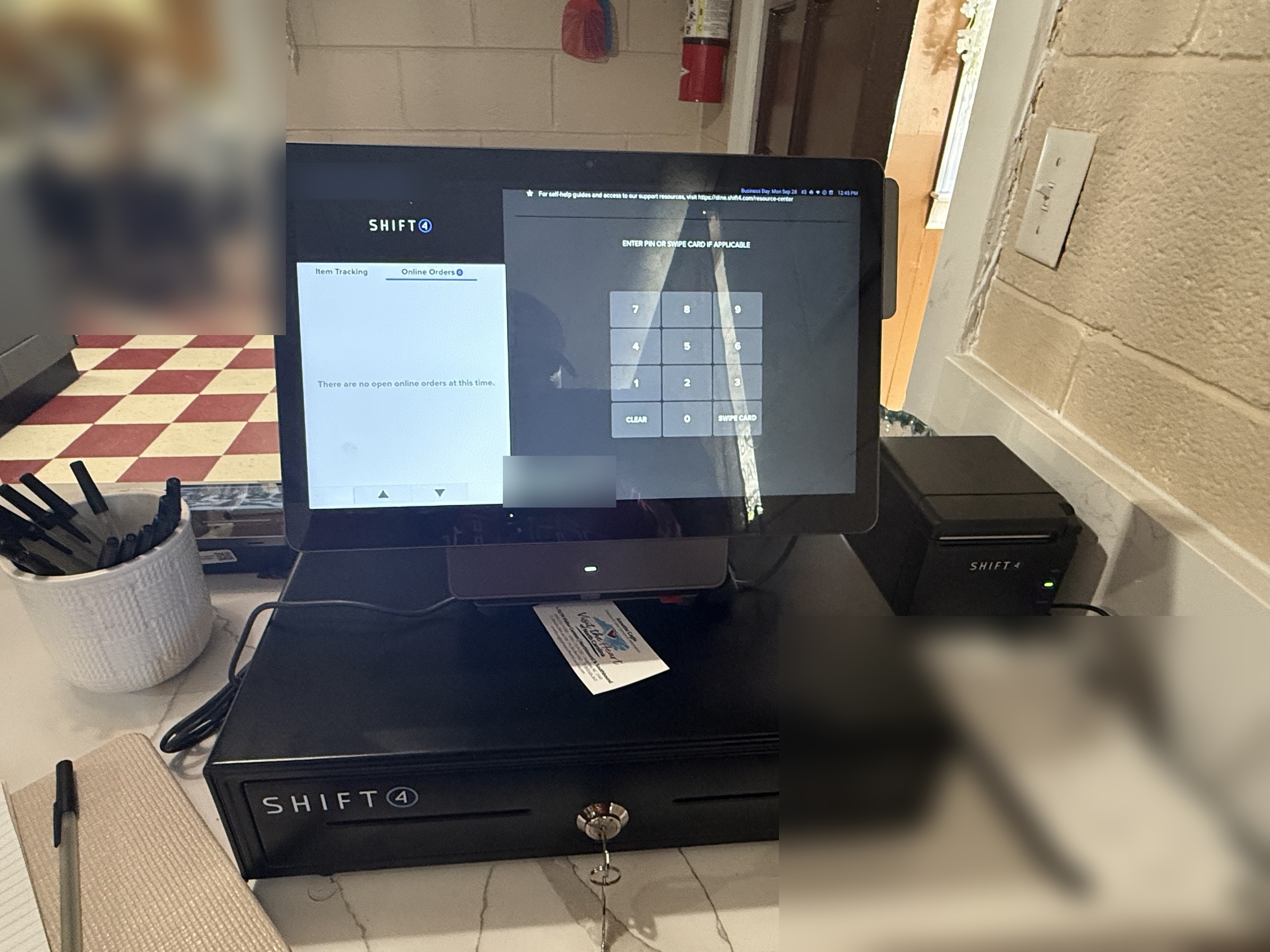 Shift4 Dine POS station at the front counter of El Corral Mexican Grill in Seagrove, NC, installed by Merchant Tech Group